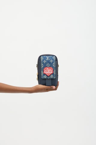 X Nigo Denim Monogram Double Phone Pouch
