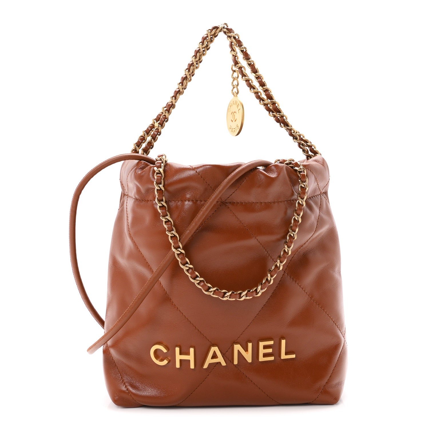 Chanel Shiny Calfskin Quilted Mini Chanel 22 Light Brown