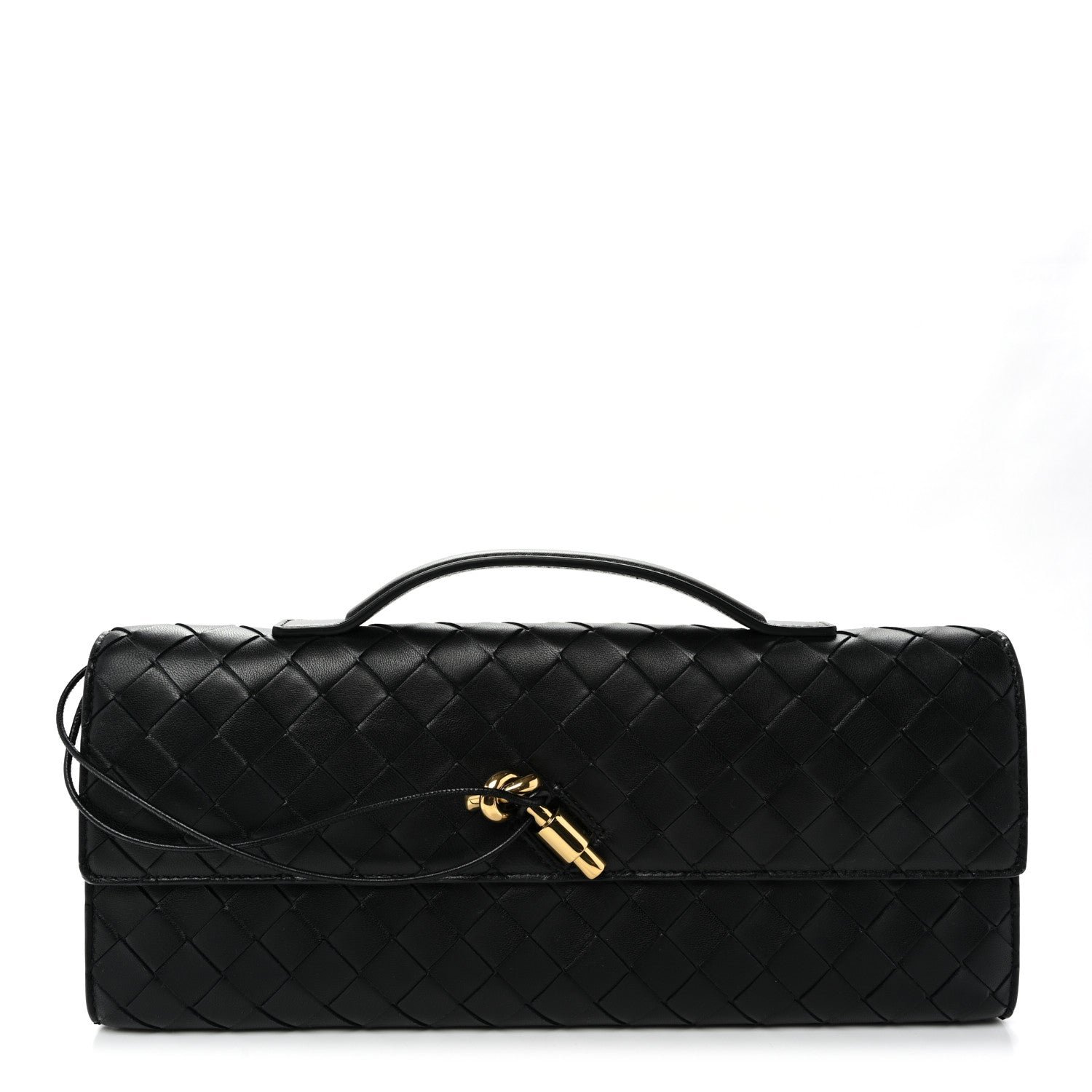 Bottega Veneta Nappa Intrecciato Long Andiamo Top Handle Clutch Black