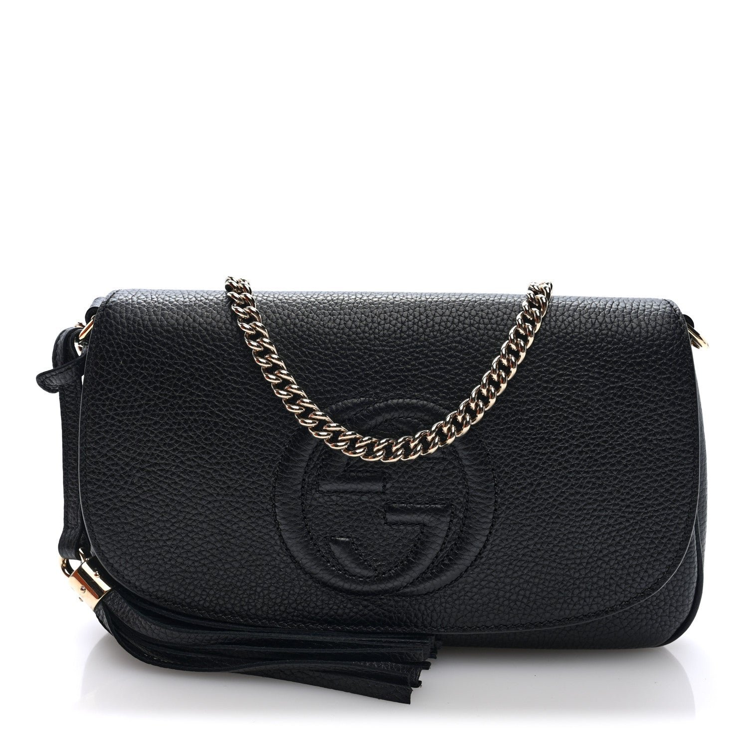 Gucci Pebbled Calfskin Medium Soho Flap Crossbody Black Black