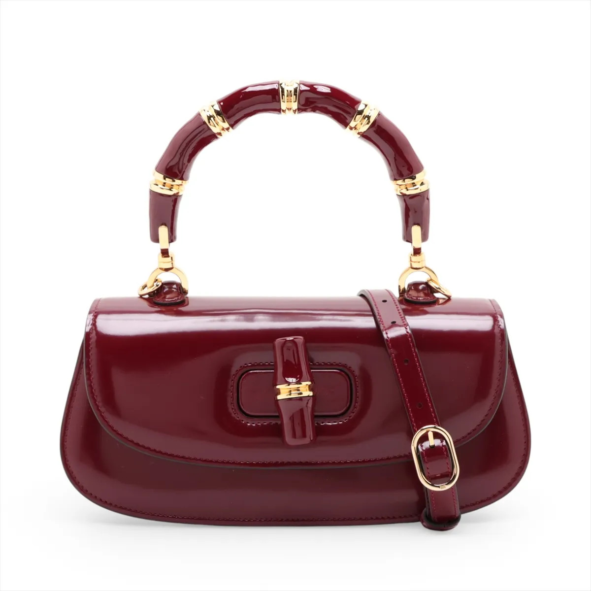 Gucci 827750 Patent Leather 2 Way Handbag Bordeaux Mirror Included