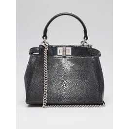 Fendi Nero/Palladio Stingray/Nappy Shiny Leather Peekaboo Mini Bag 8BN309