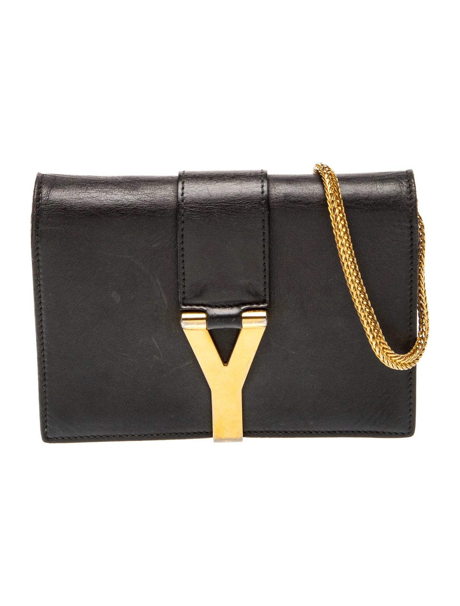 Leather Yves Ligne Y Chain Wallet / Crossbody Bag Small