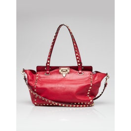 Valentino Valentino Red Leather Rockstud Trapeze Small Tote Bag