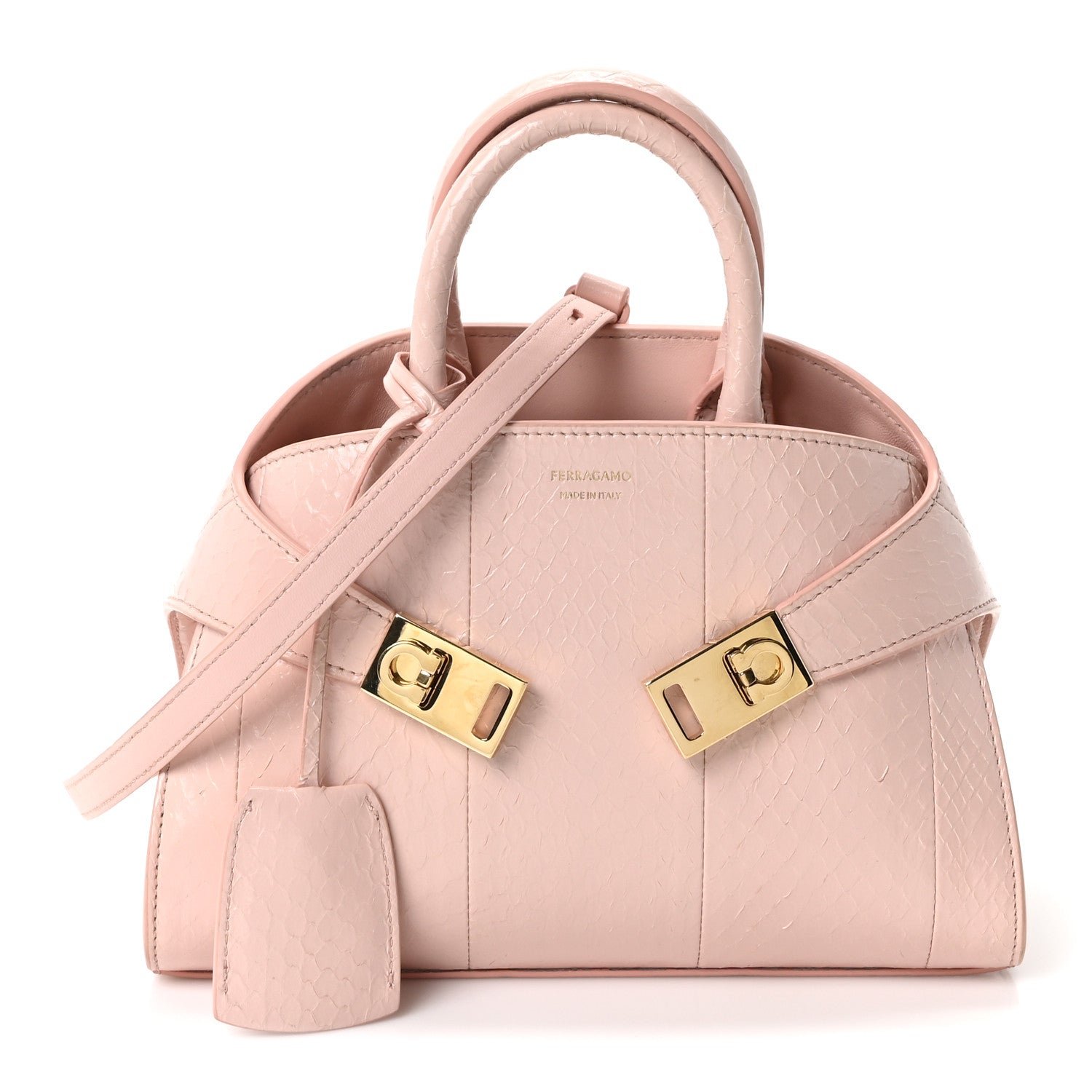 Salvatore Ferragamo Snakeskin XS Hug Bag Rose Bon Bon