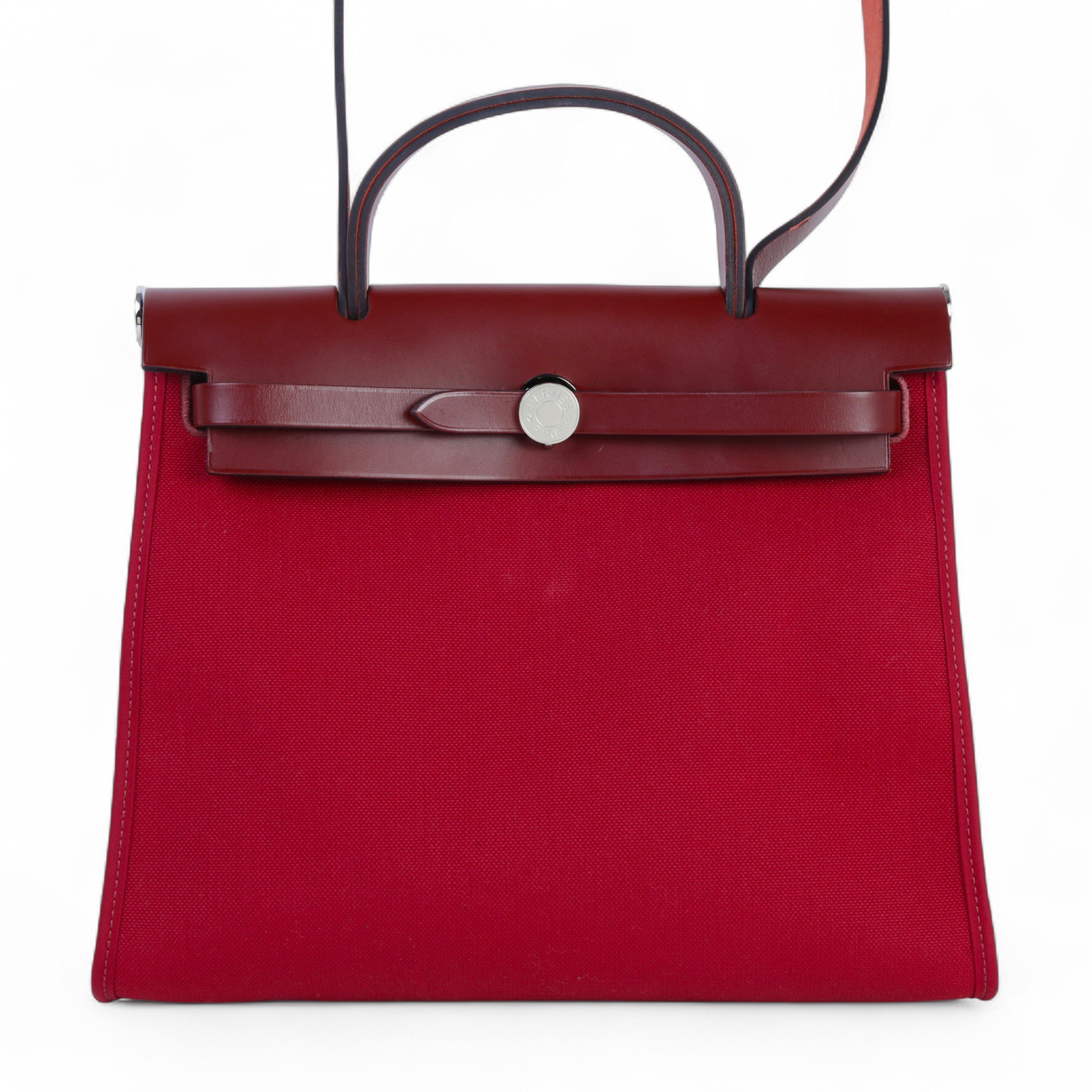 Hermes Very Good ( Rank A) HERMÈS Herbag PM Rouge H (55) Vache Hunter Canvas Palladium hardware Y (2020)