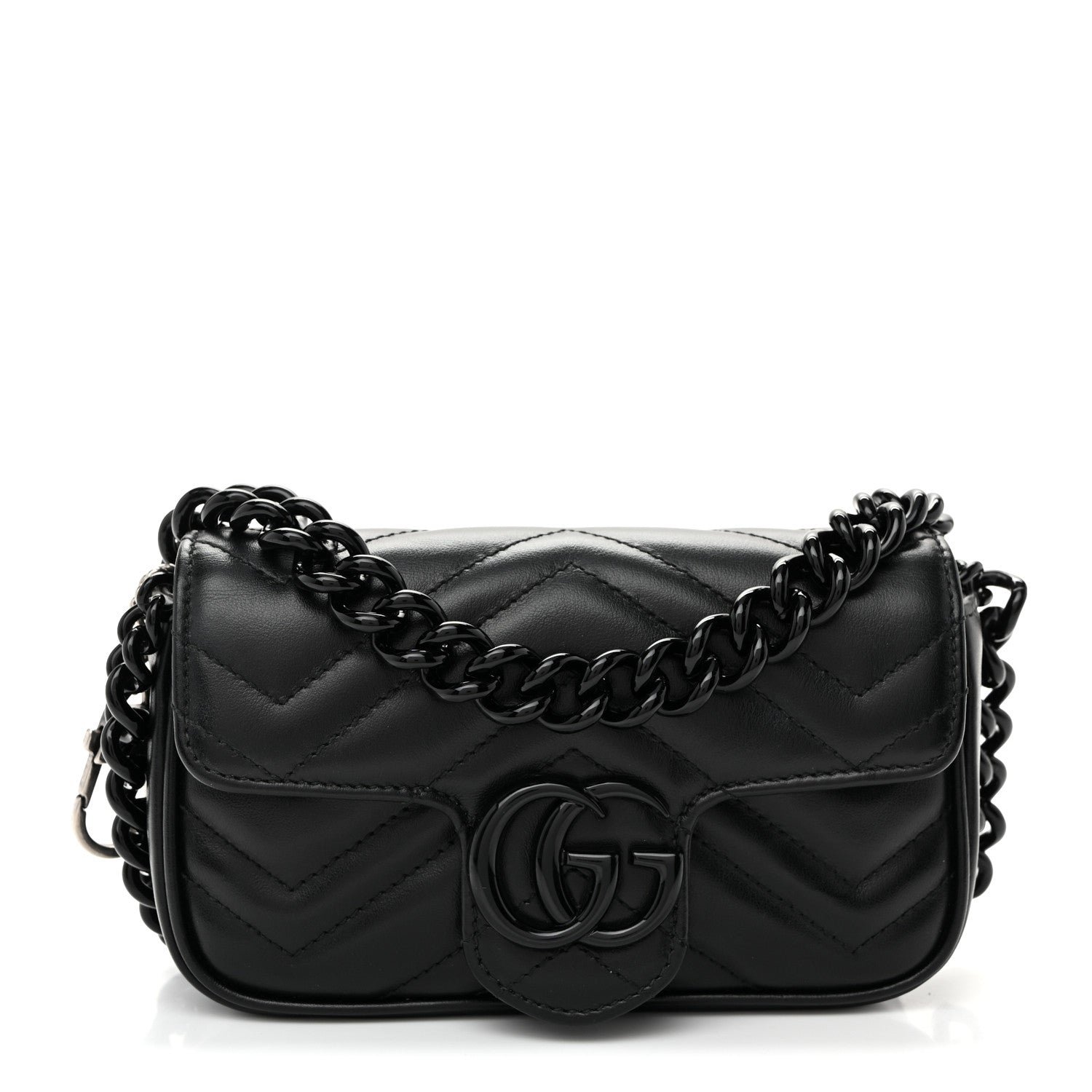 Gucci Calfskin Matelasse Monochrome GG Marmont Chain Belt Bag Black