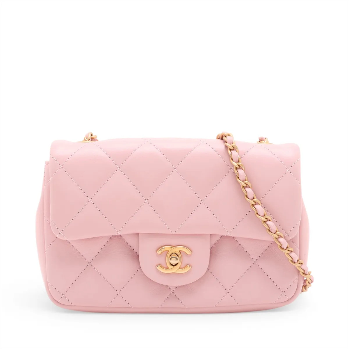 Chanel Mini Matelasse Lambskin Single Flap Single Chain Bag heart charm Pink Gol