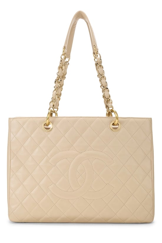 Beige Quilted Caviar Grand Shopping Tote (GST)