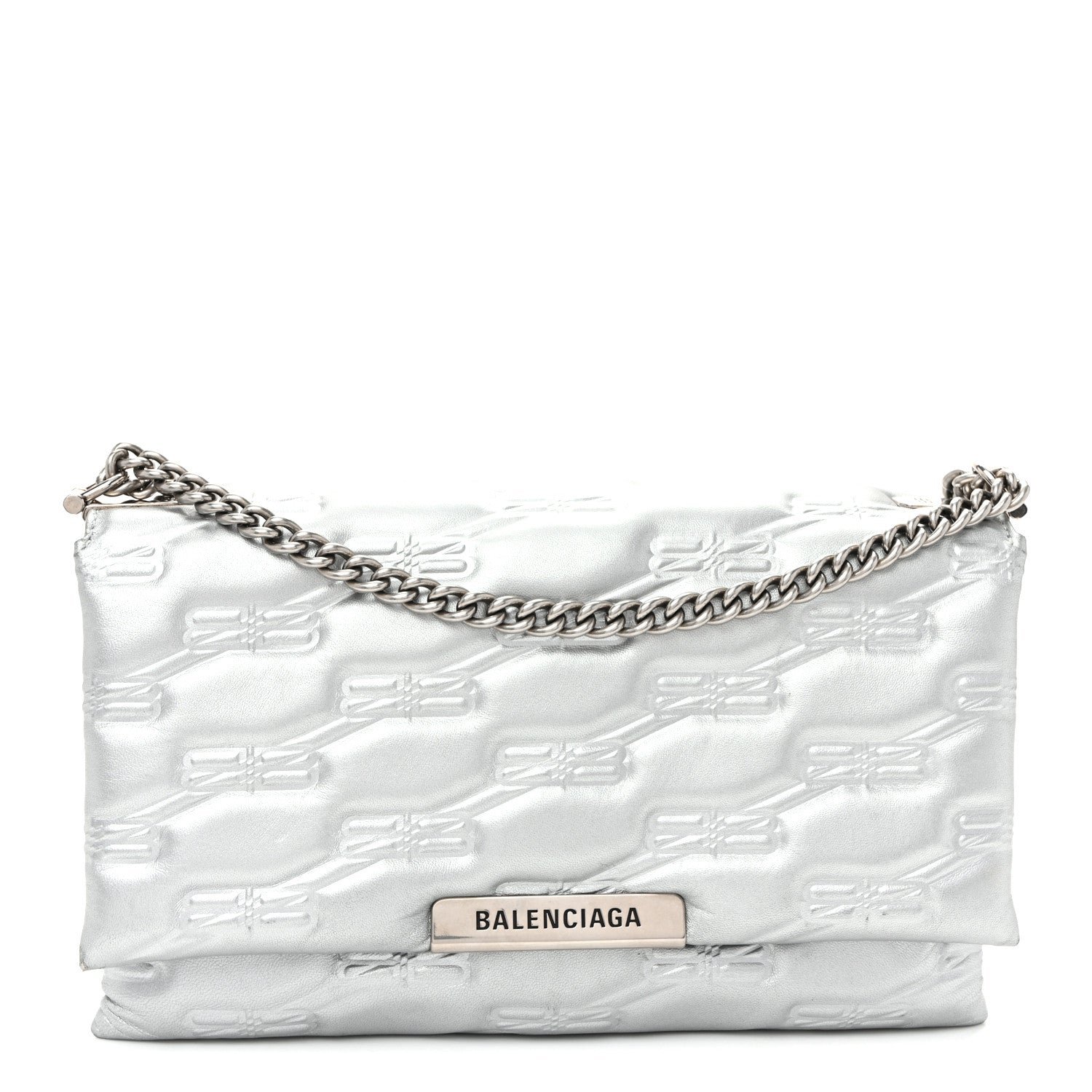 Balenciaga Nappa Allover License BB Monogram Embossed Medium Triplet Bag Silver
