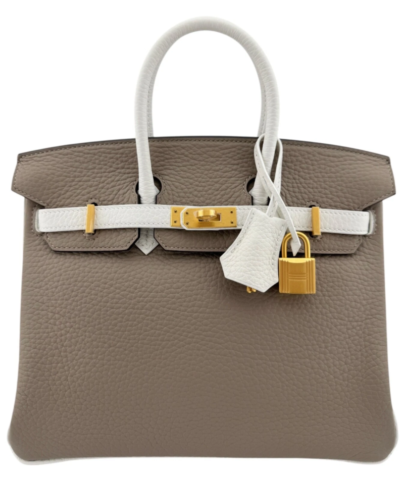 Hermes Gris Tourterelle and White Togo HSS Birkin 25 Brushed Gold Hardware, 2023