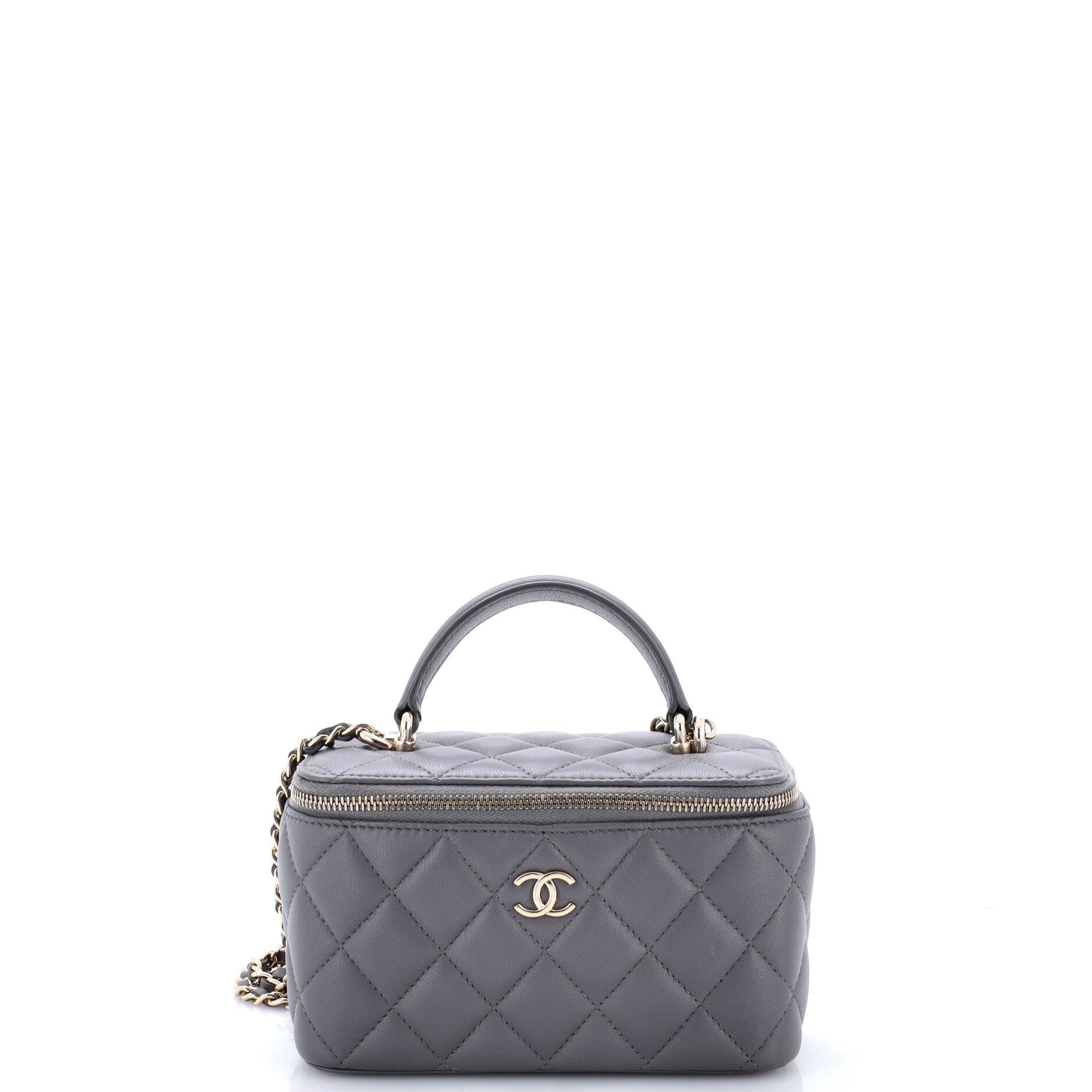 Classic Top Handle Vanity Case with Chain Quilted Lambskin Small