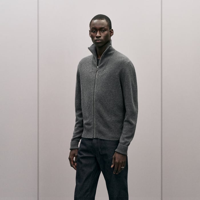 Anthracite "Maillon Chaine d'Ancre" Zipped Cashmere Jacket