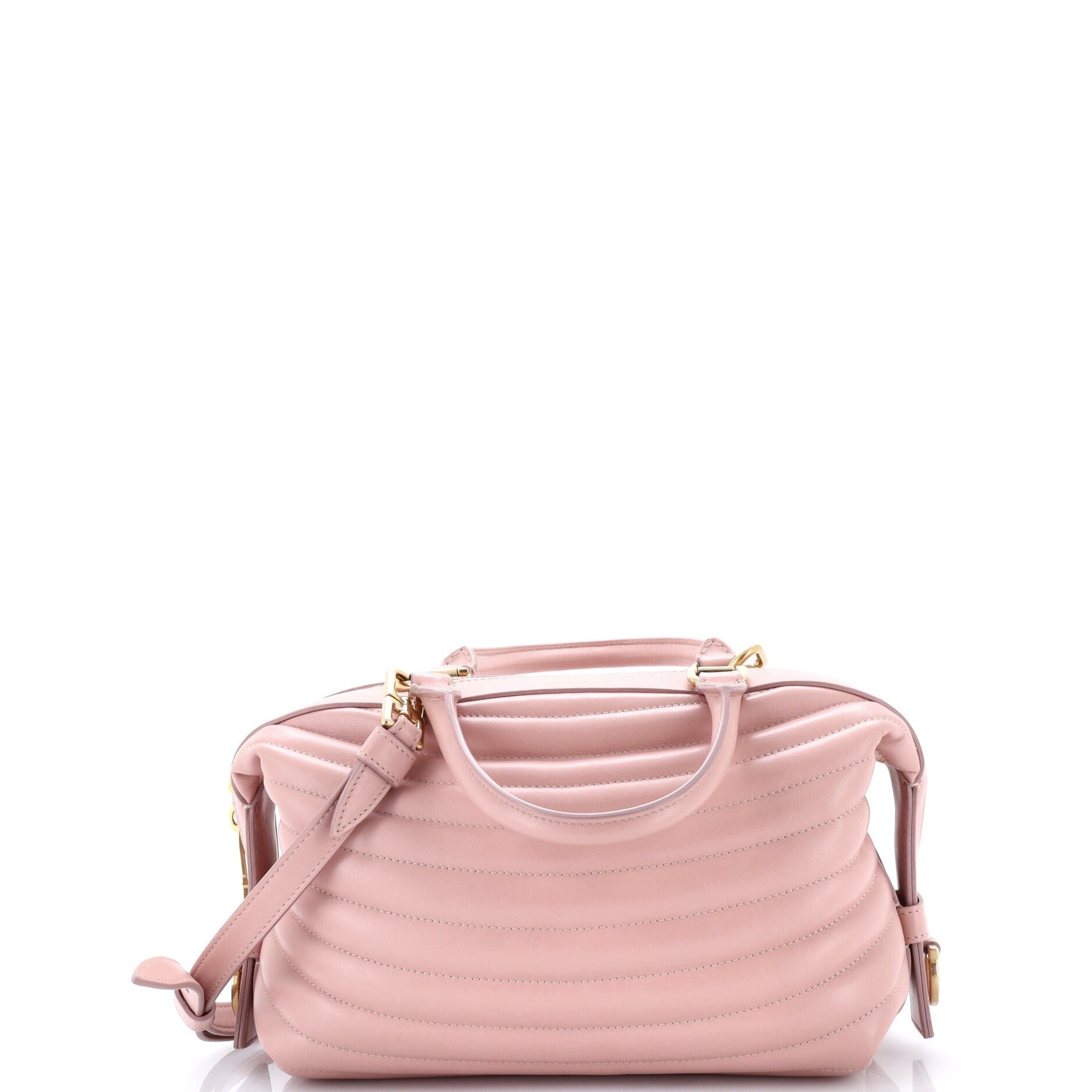 Convertible Top Handle Bowling Bag Quilted Leather