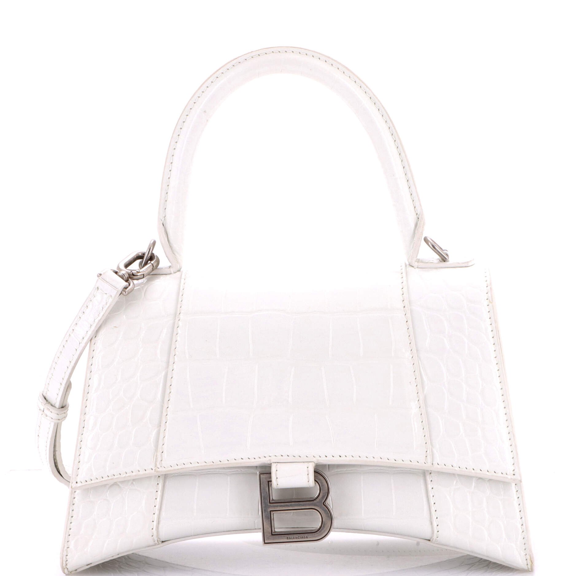 Balenciaga Hourglass Top Handle Bag Crocodile Embossed Leather Small