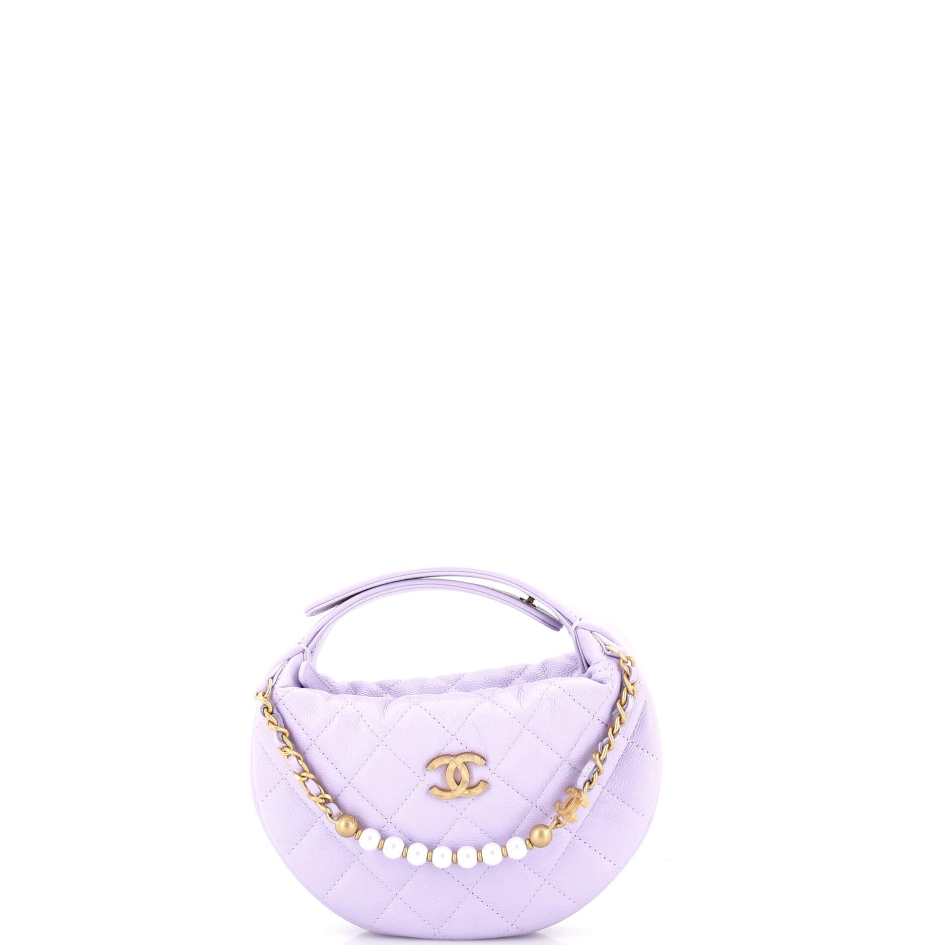 Single Pearl Chain Hobo Pouch Quilted Caviar