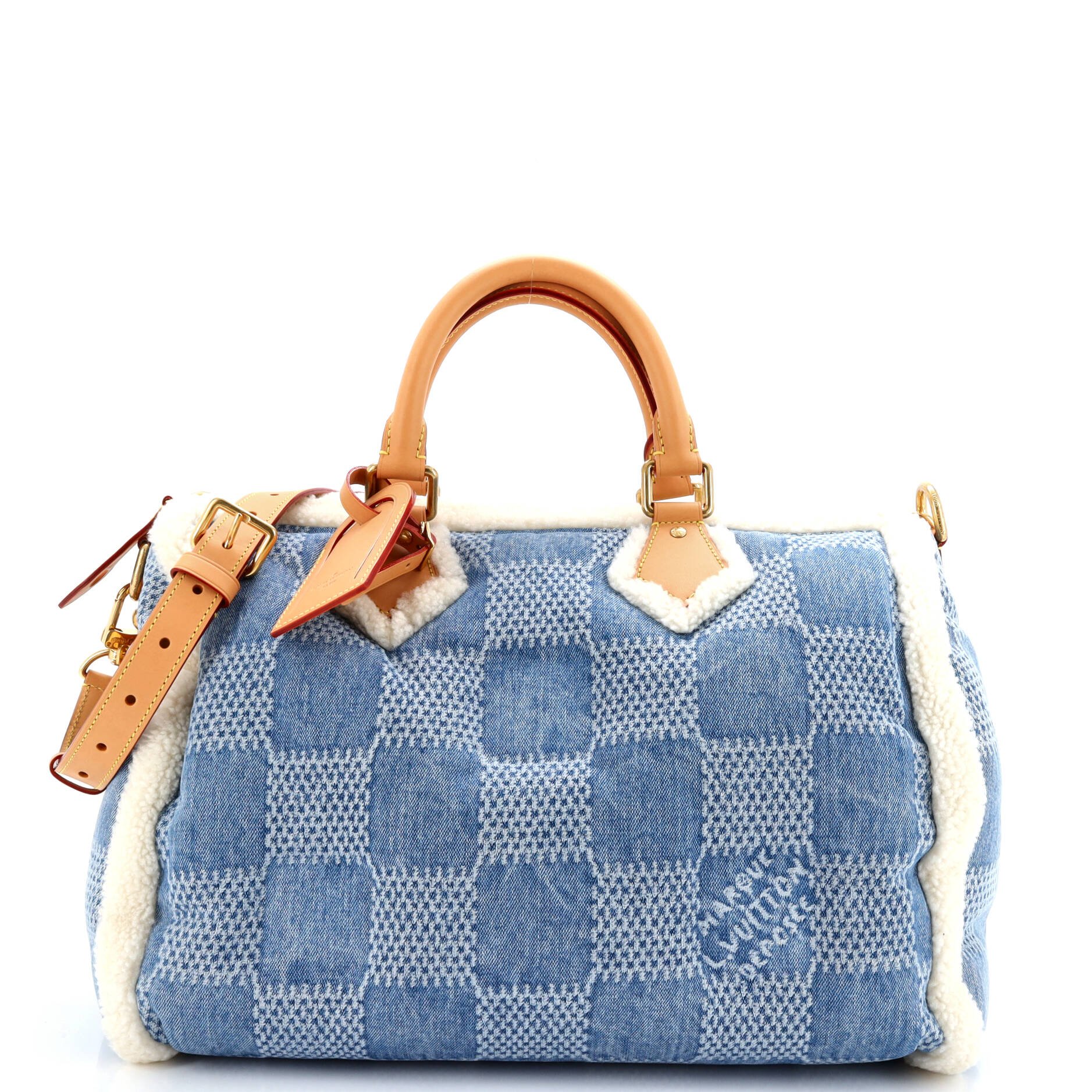 Louis Vuitton Speedy Bandouliere Bag 3D Damier Denim with Shearling 40