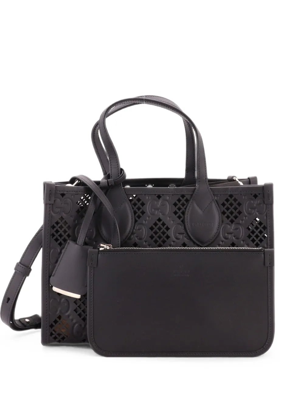 Convertible GG Debossed Laser Cut Leather Small tote bag