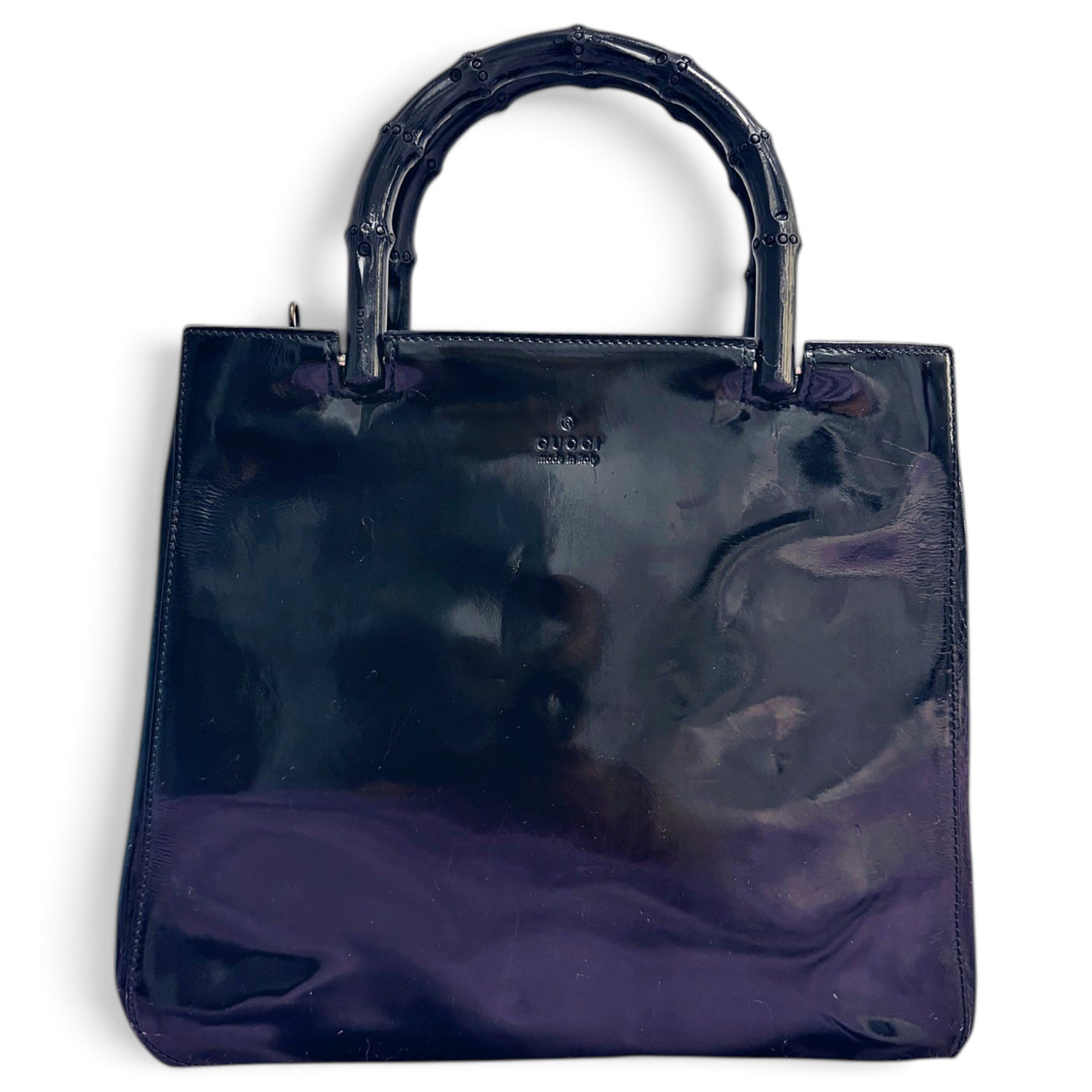 Bamboo patent leather handbag