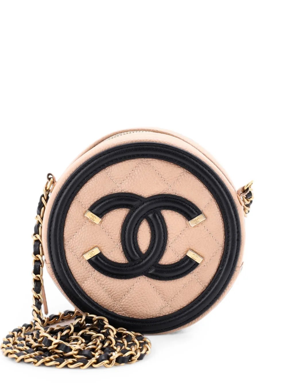 Filigree Round Clutch with Chain Quilted Caviar Mini crossbody bag