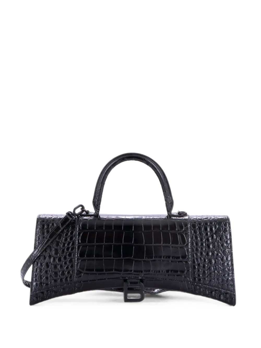 Hourglass Stretch Top Handle Bag Crocodile Embossed Leather satchel