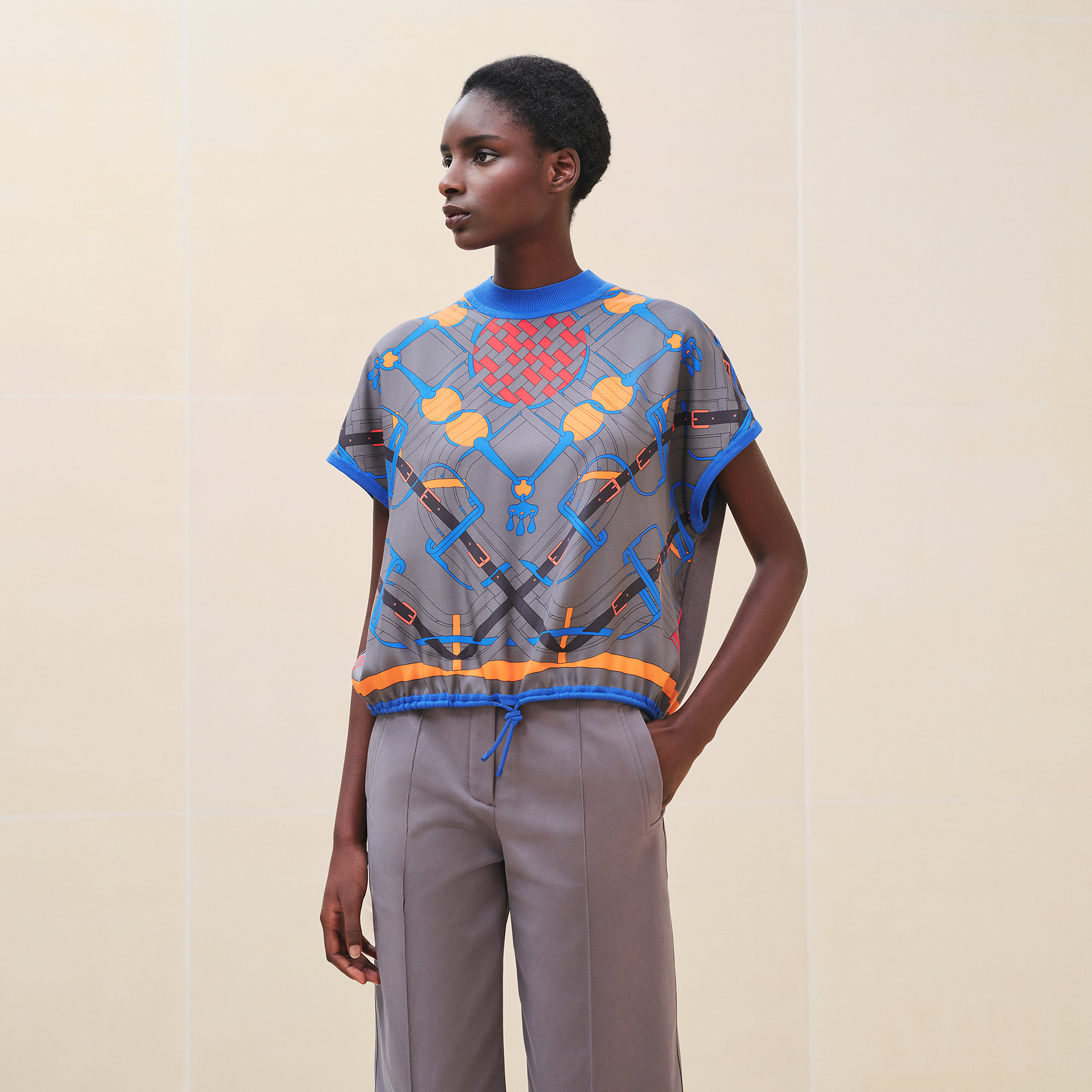 "Mors a Jouets Detoure" short-sleeve twillaine sweater