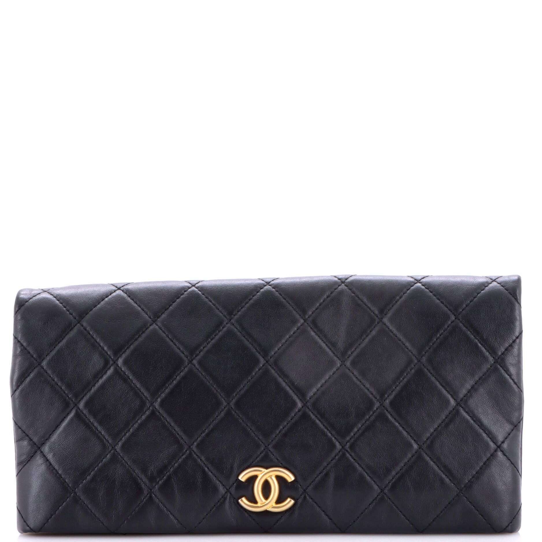 CC Foldover Clutch Quilted Lambskin Large