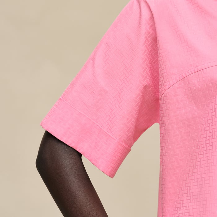 Rose Bonbon Cropped Polo Blouse