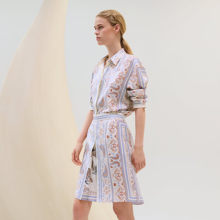 Blanc Sel "Guepards Et Palmettes" Pleated Miniskirt