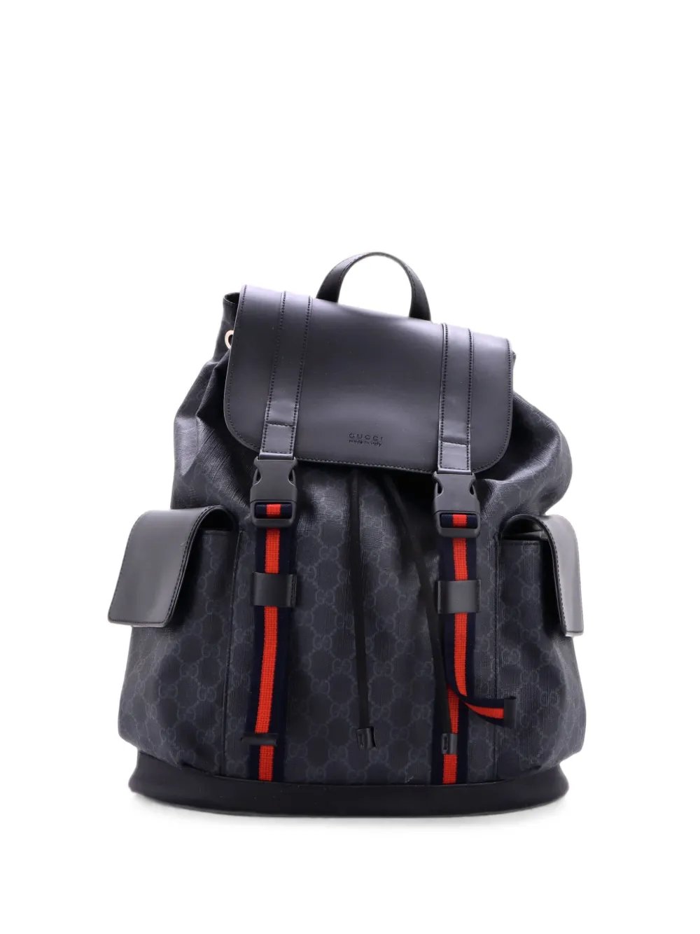 Double Pocket Buckle GG Coated Canvas Large backpack