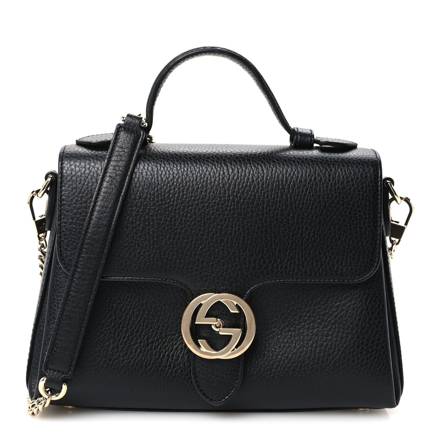Gucci Dollar Calfskin Interlocking G Top Handle Shoulder Bag Black