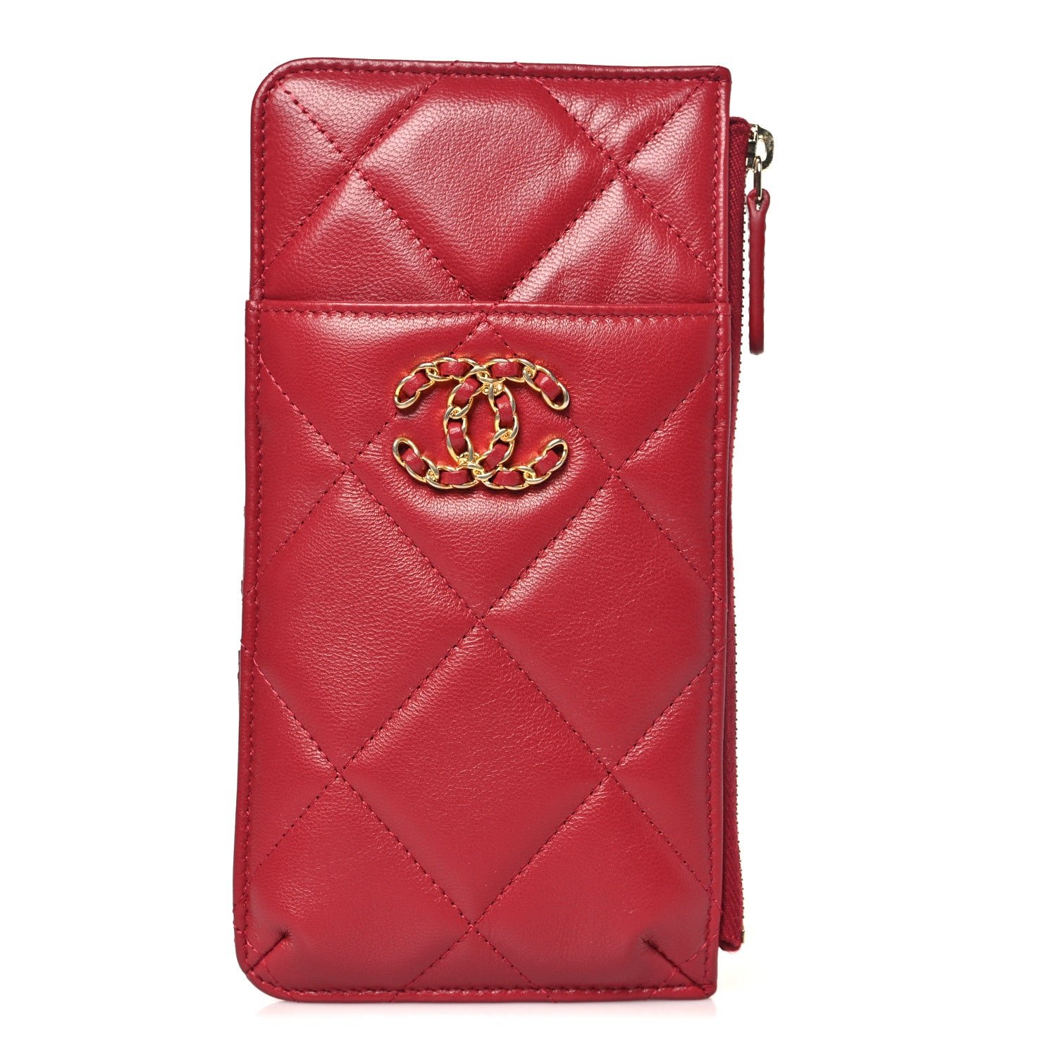 Chanel Lambskin Quilted Chanel 19 Phone and Card Holder Red