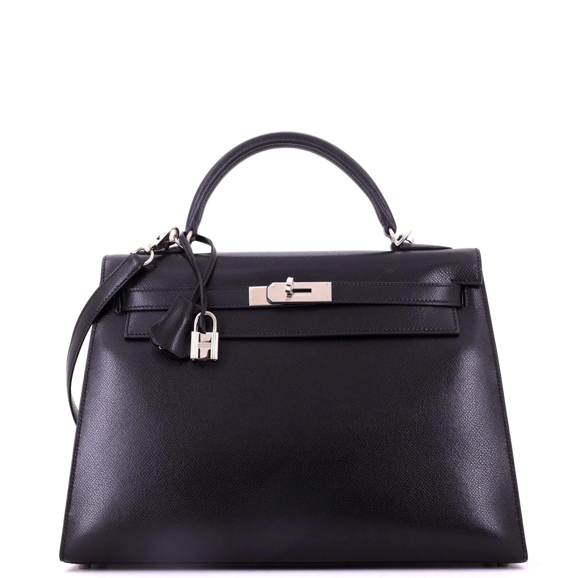 Hermes Kelly 32 Handbag Noir Vache Leather 2003