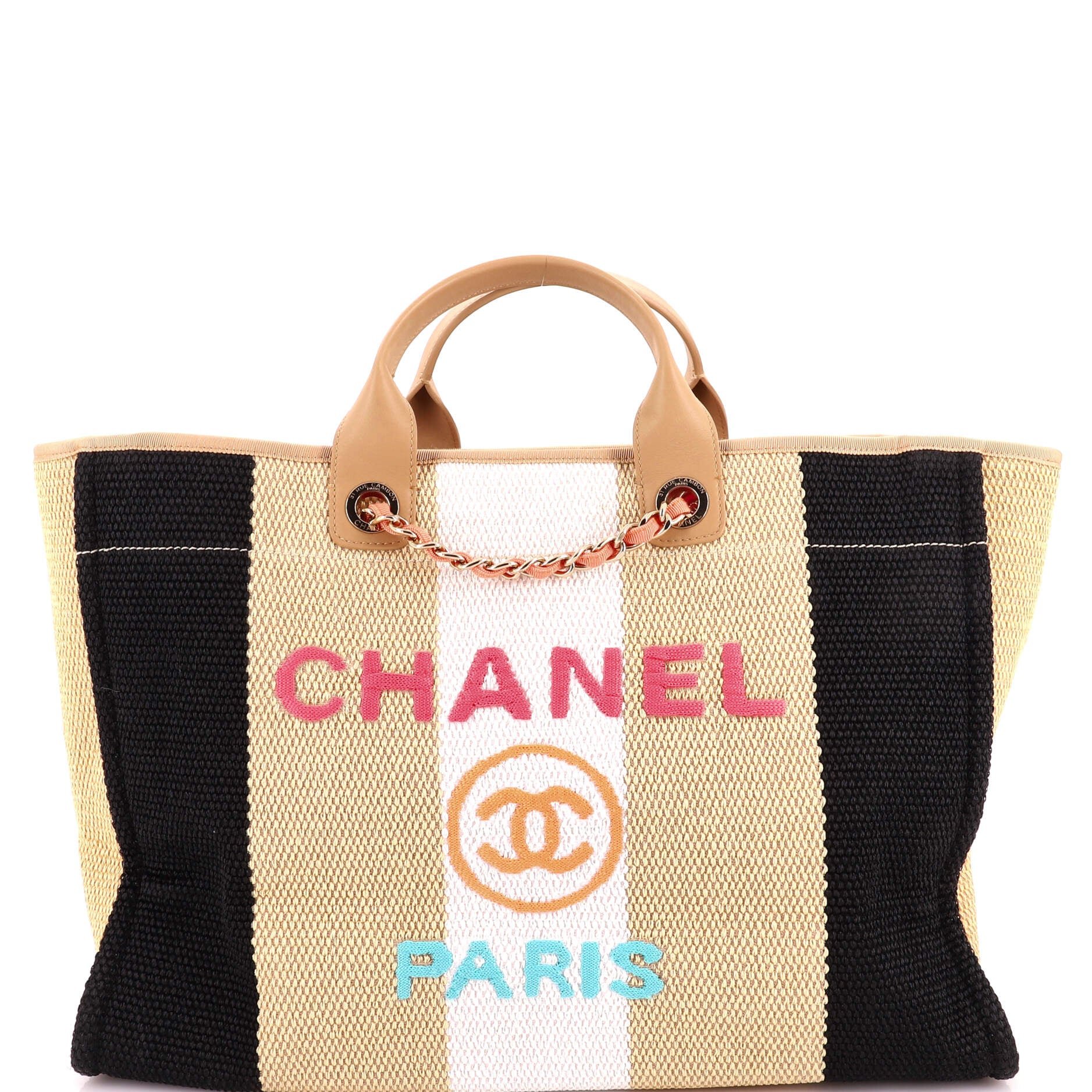 Deauville Tote Striped Viscose Canvas Large