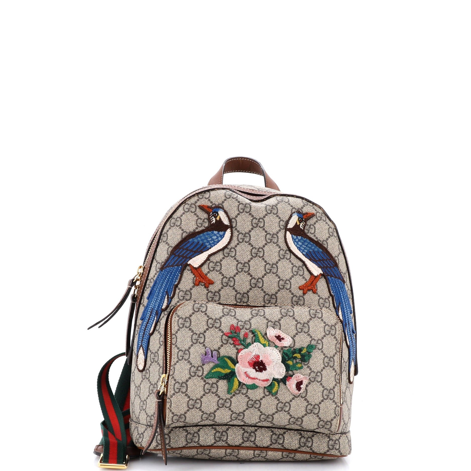 Zip Pocket Backpack Embroidered GG Coated Canvas Small