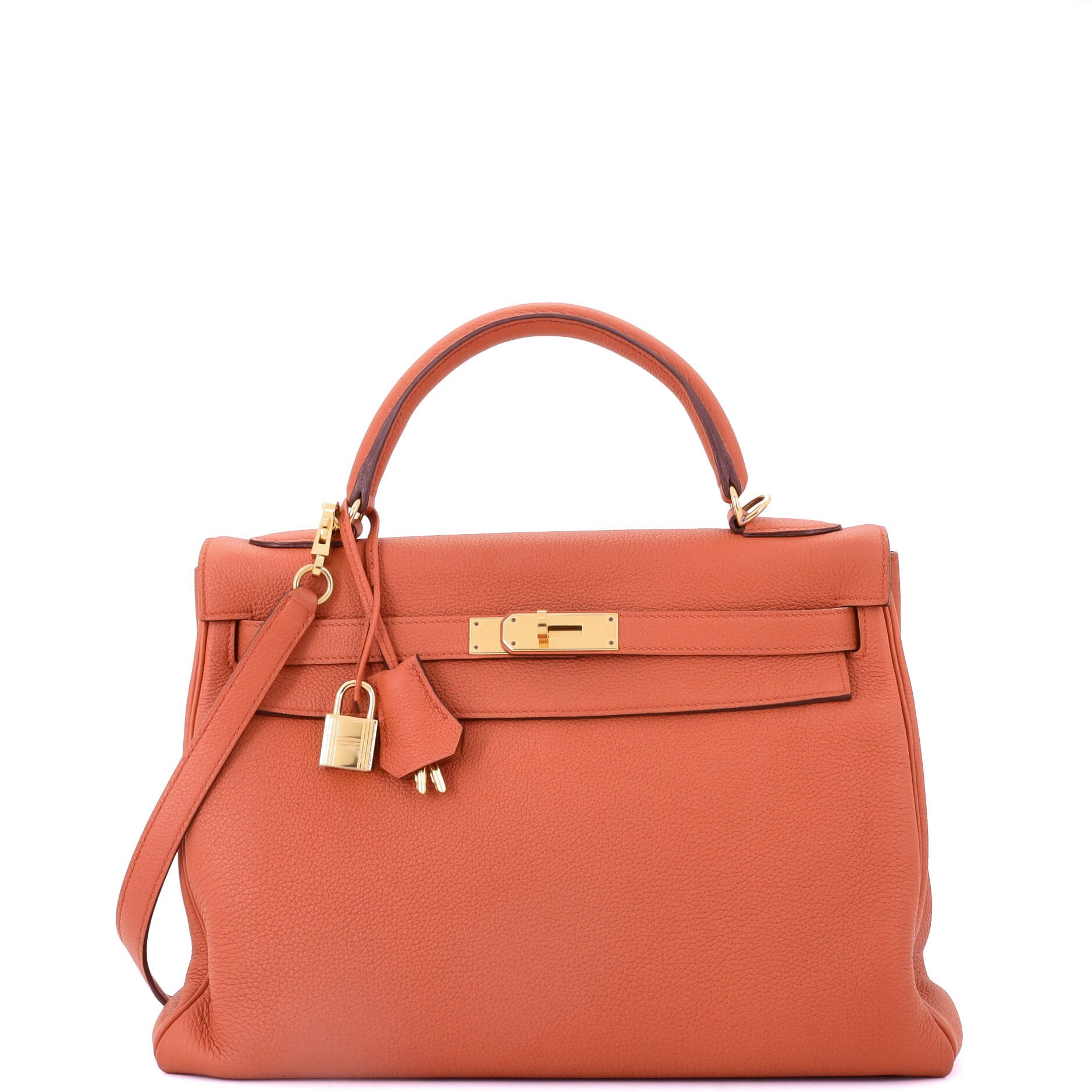 Hermes Kelly Handbag Terre Battue Togo with Gold Hardware 32