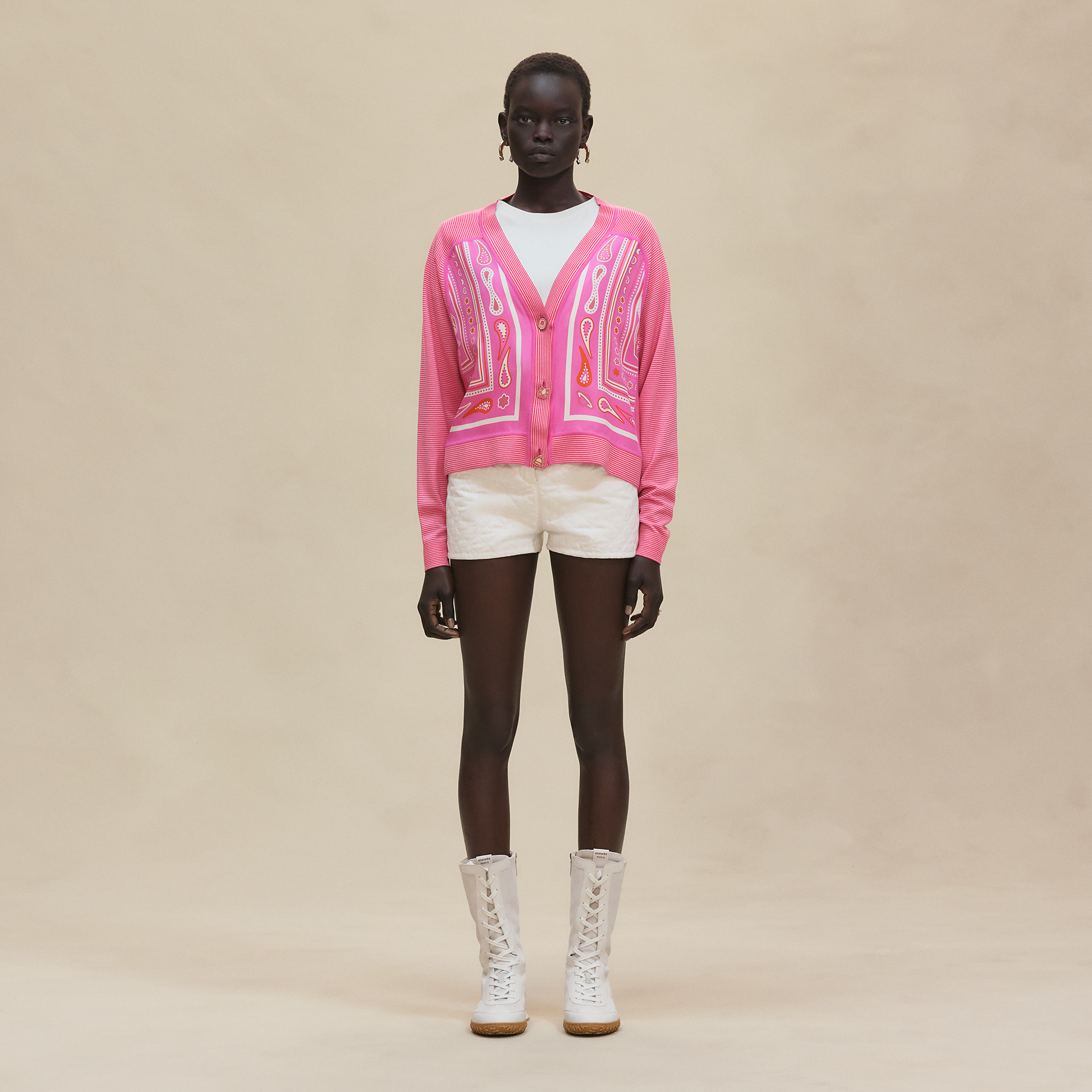 "Candy Libris" long-sleeve twillaine cardigan