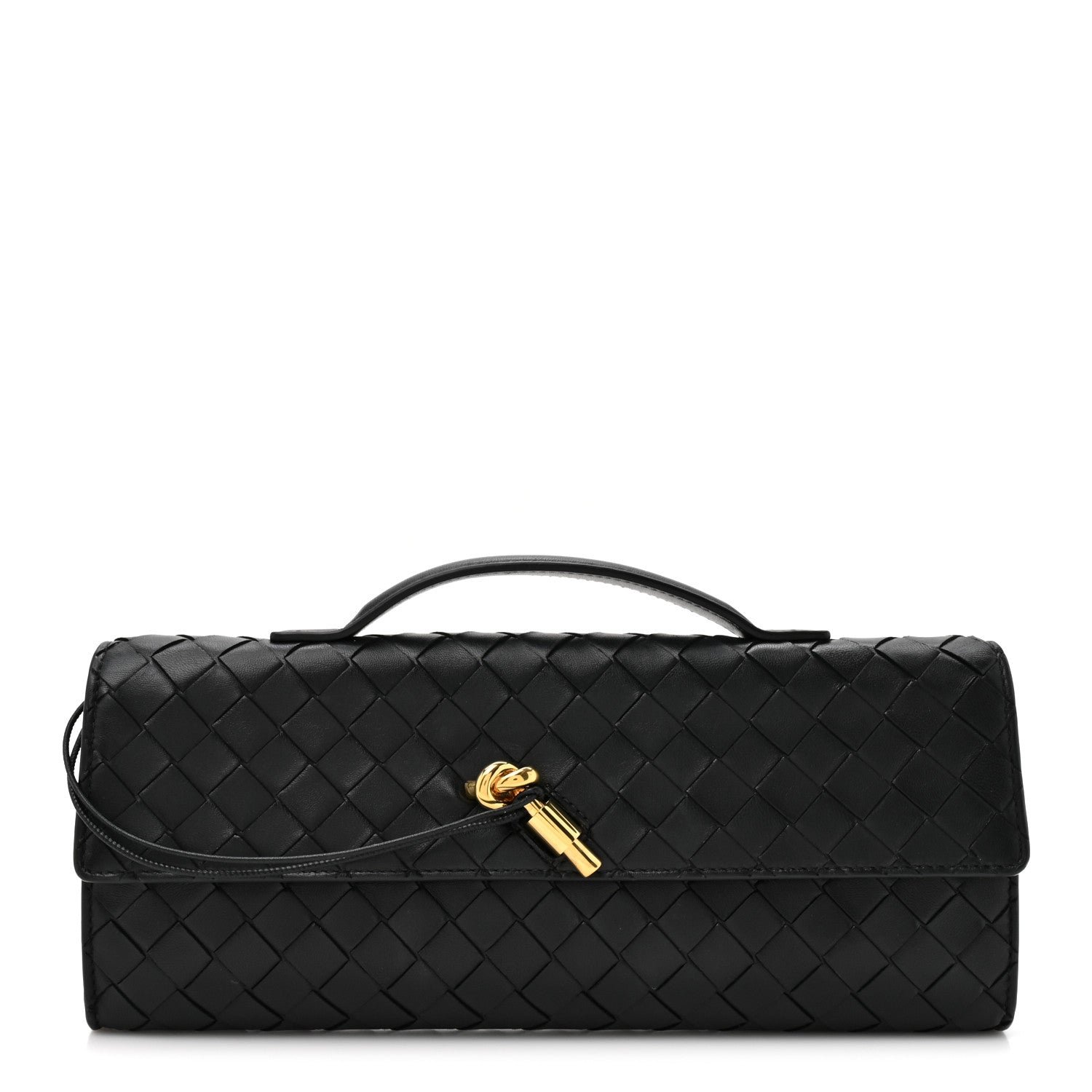 Bottega Veneta Nappa Intrecciato Long Andiamo Top Handle Clutch Black