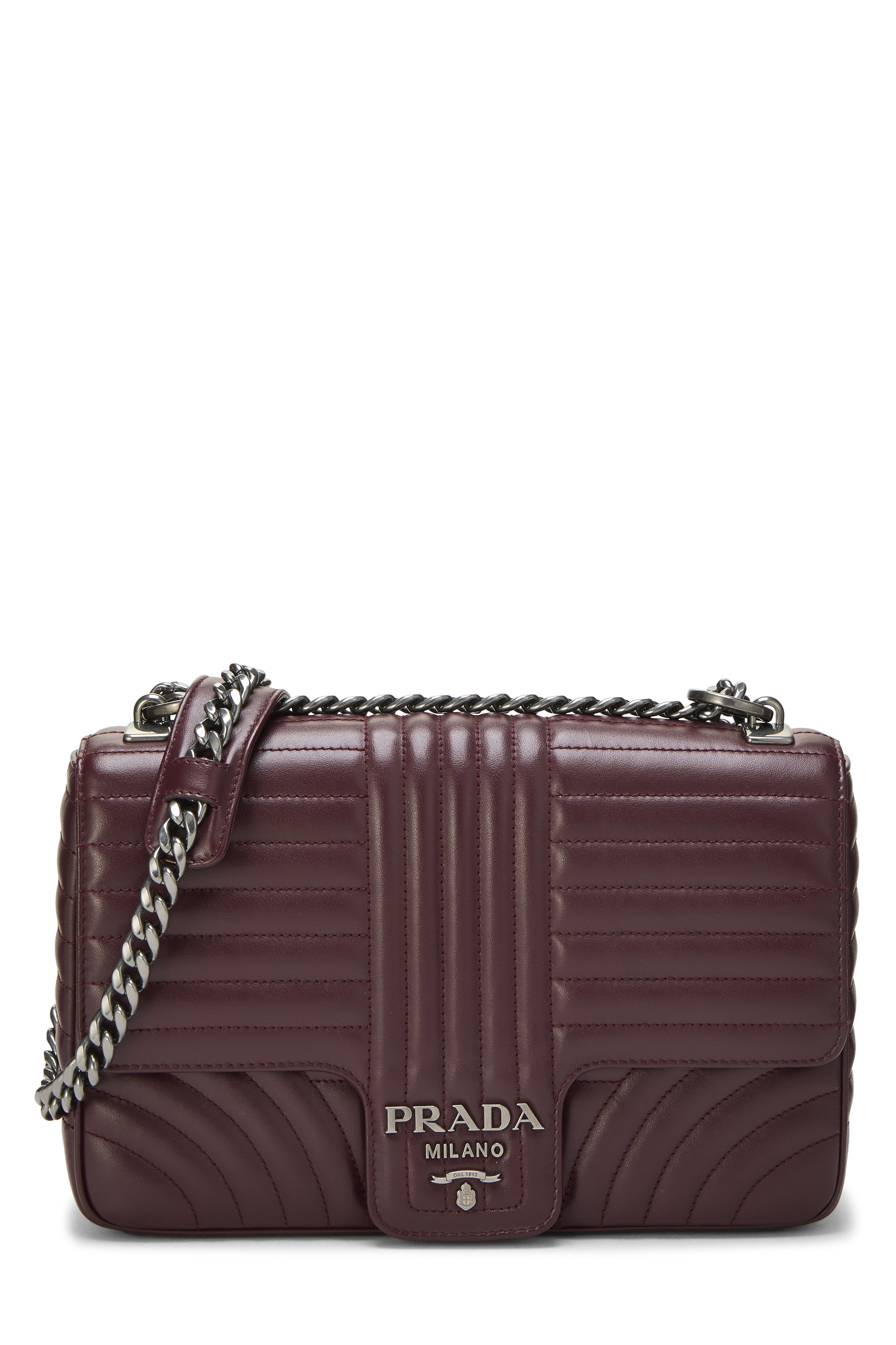 Burgundy Calfskin Diagramme Flap Bag Large