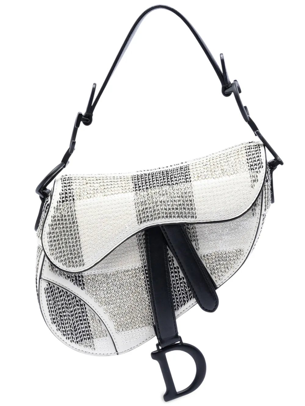 2019 Mini Sequin and Beads Embellished Calfskin Saddle Bag handbag