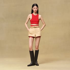 Short taille froncée en coton