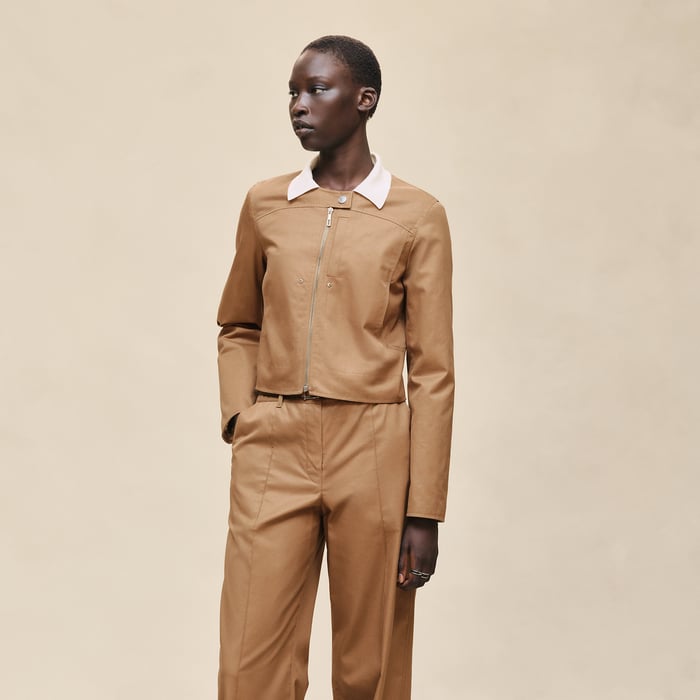 Brun Mahogany Blouson En Twill De Coton