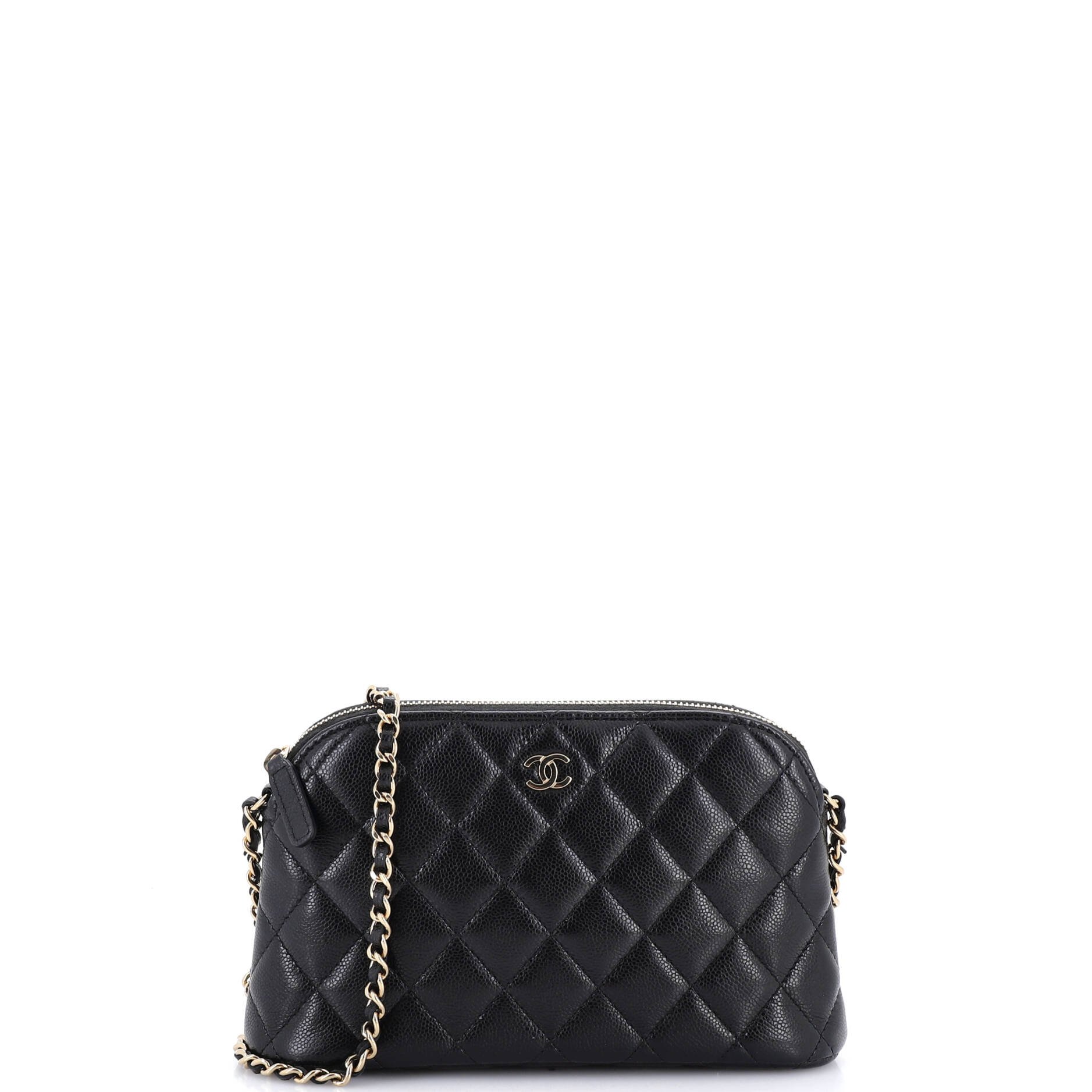 CC Dome Zip Clutch with Chain Quilted Caviar Small