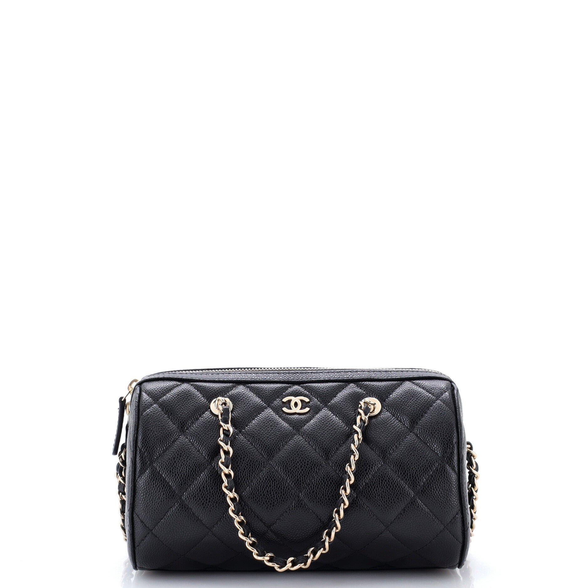 CC Bowling Clutch with Chain Quilted Caviar