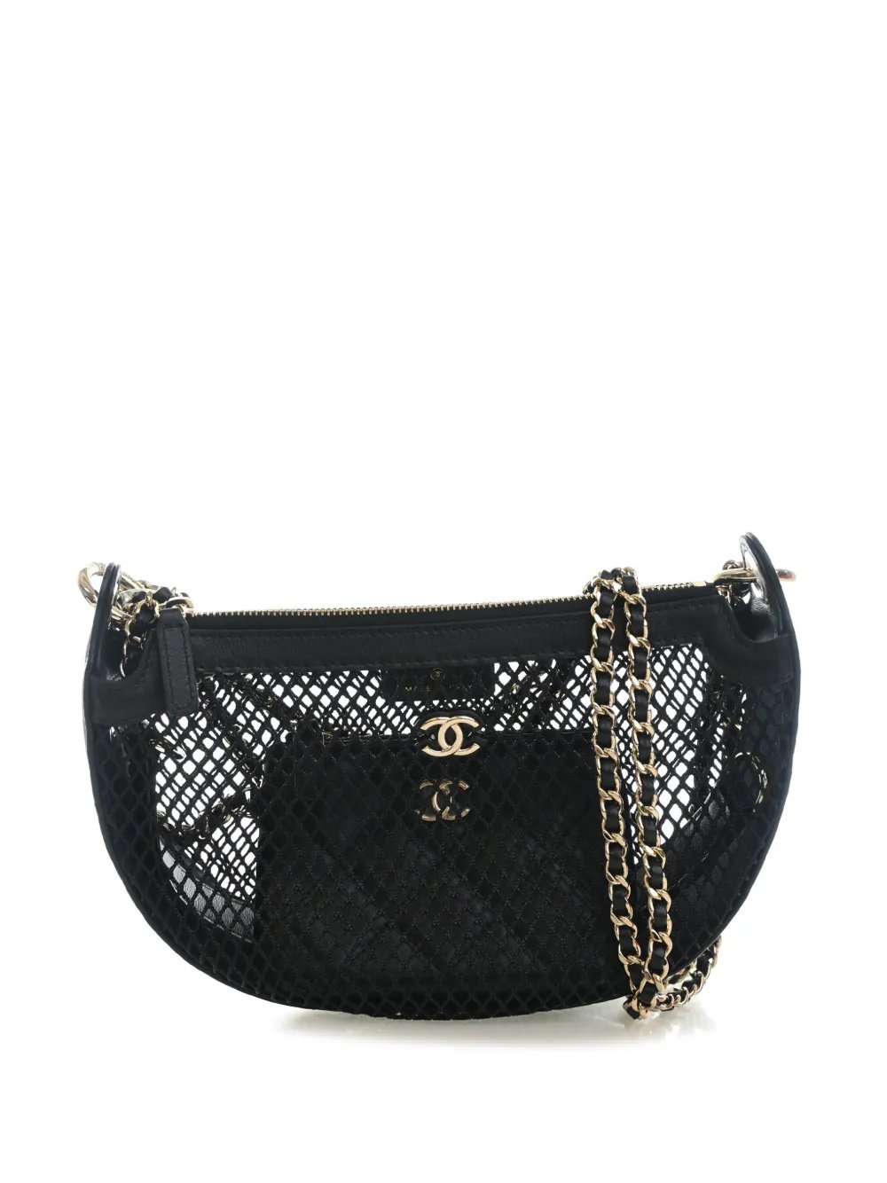 2021-2026 CC Mesh and Quilted Shiny Lambskin Chain Hobo satchel