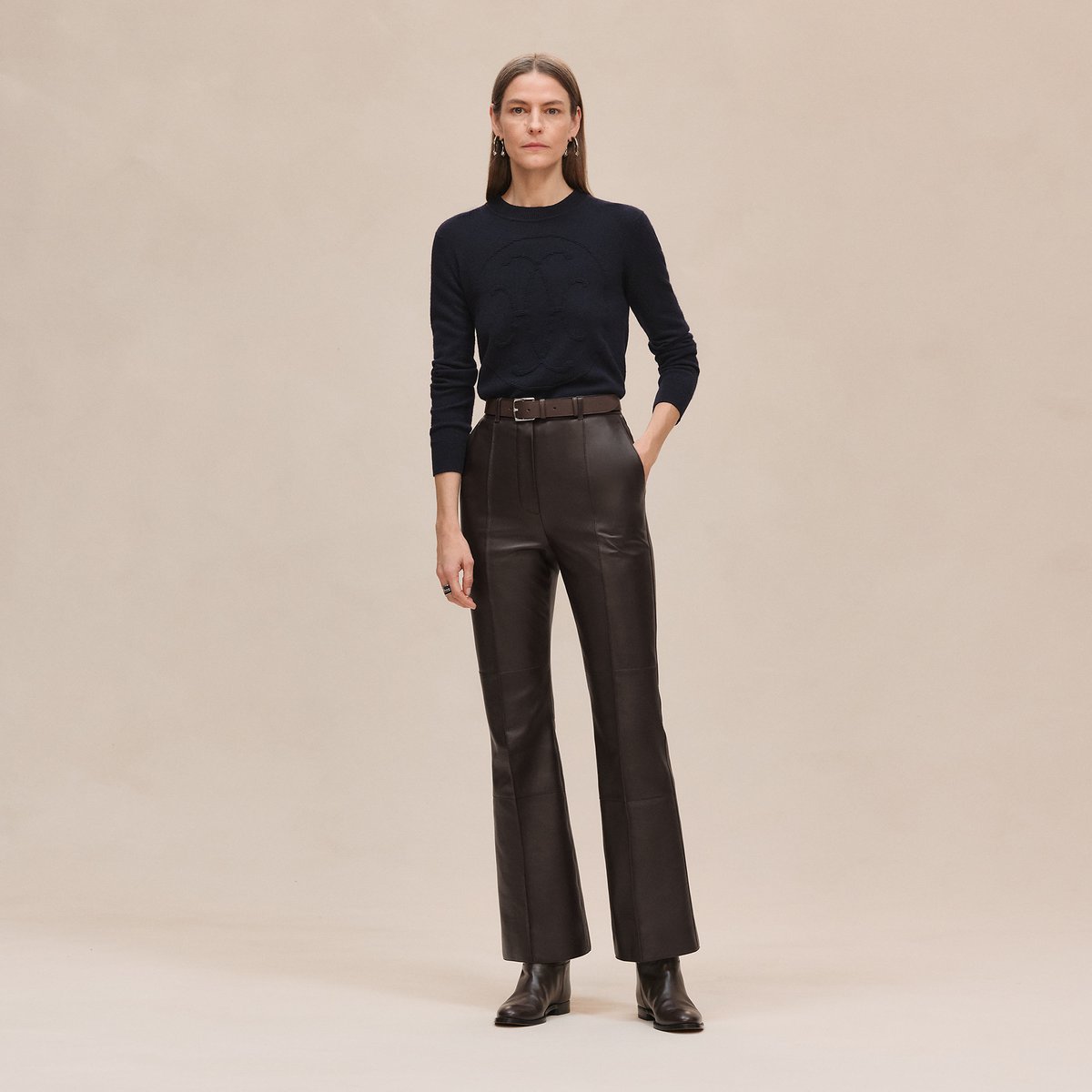 Bleu Noir Cashmere "H Lift" Long-sleeve Sweater