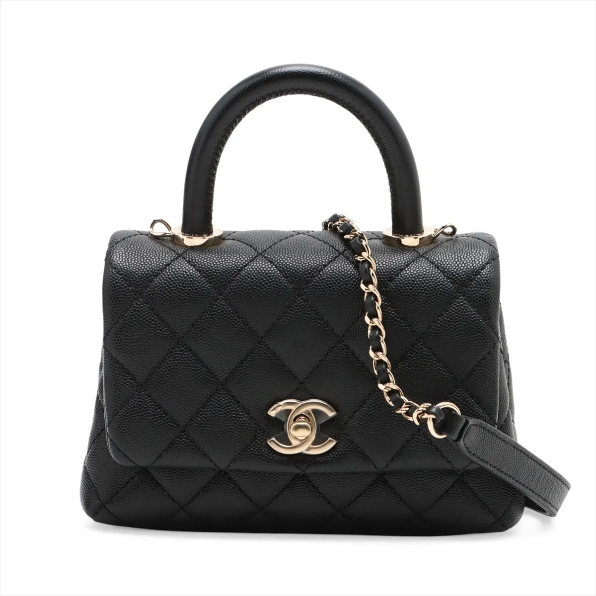 Chanel Coco handle 19 XXS Caviar Skin 2 Way Handbag Black Gold Metal Fittings 30