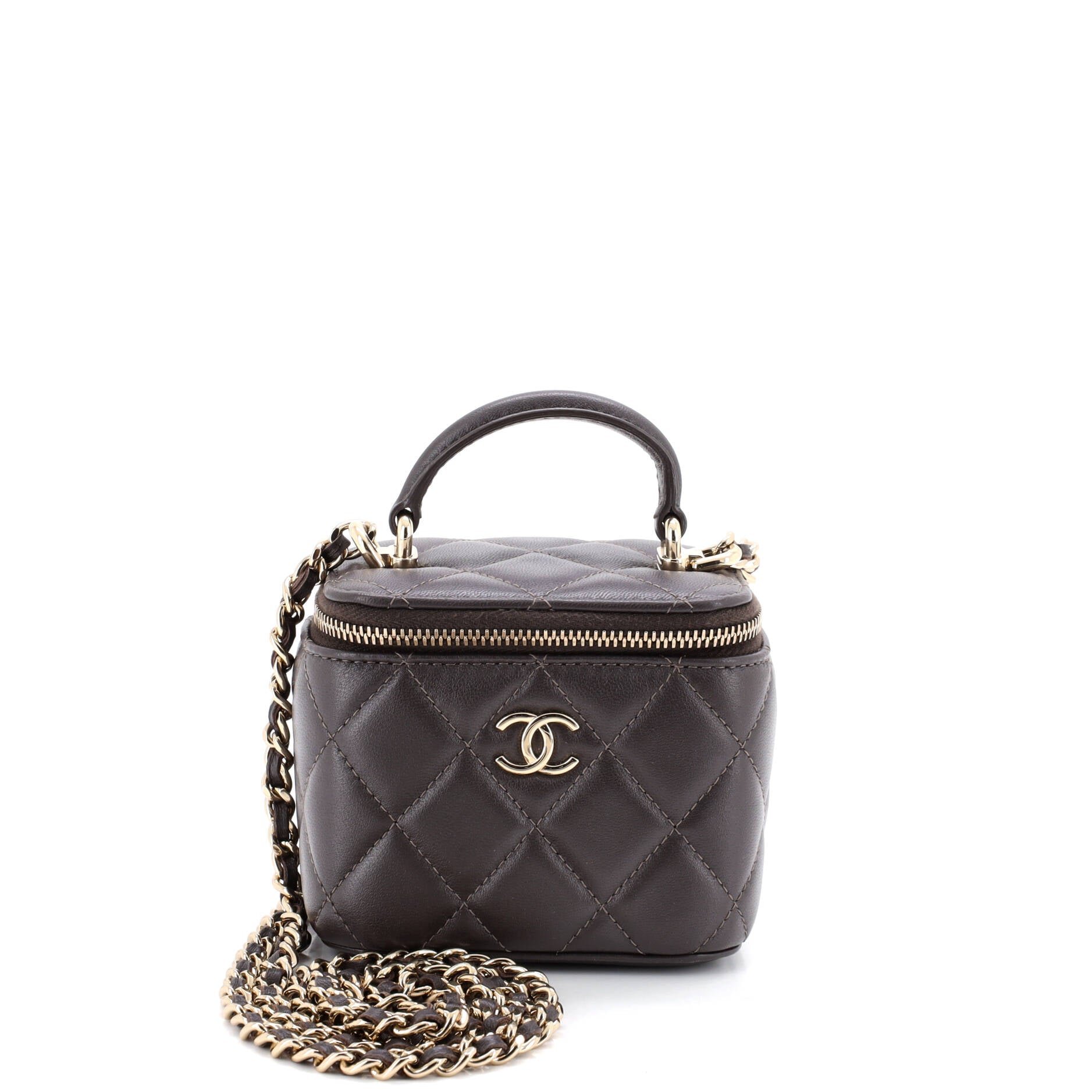 Classic Top Handle Vanity Case with Chain Quilted Lambskin Mini