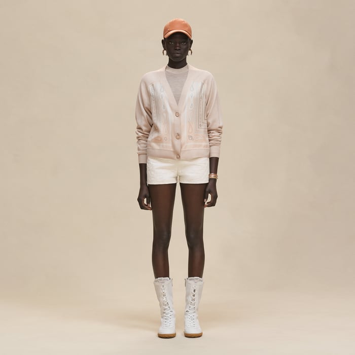 Blanc Perle "Candy Libris" Long-sleeve Twillaine Cardigan
