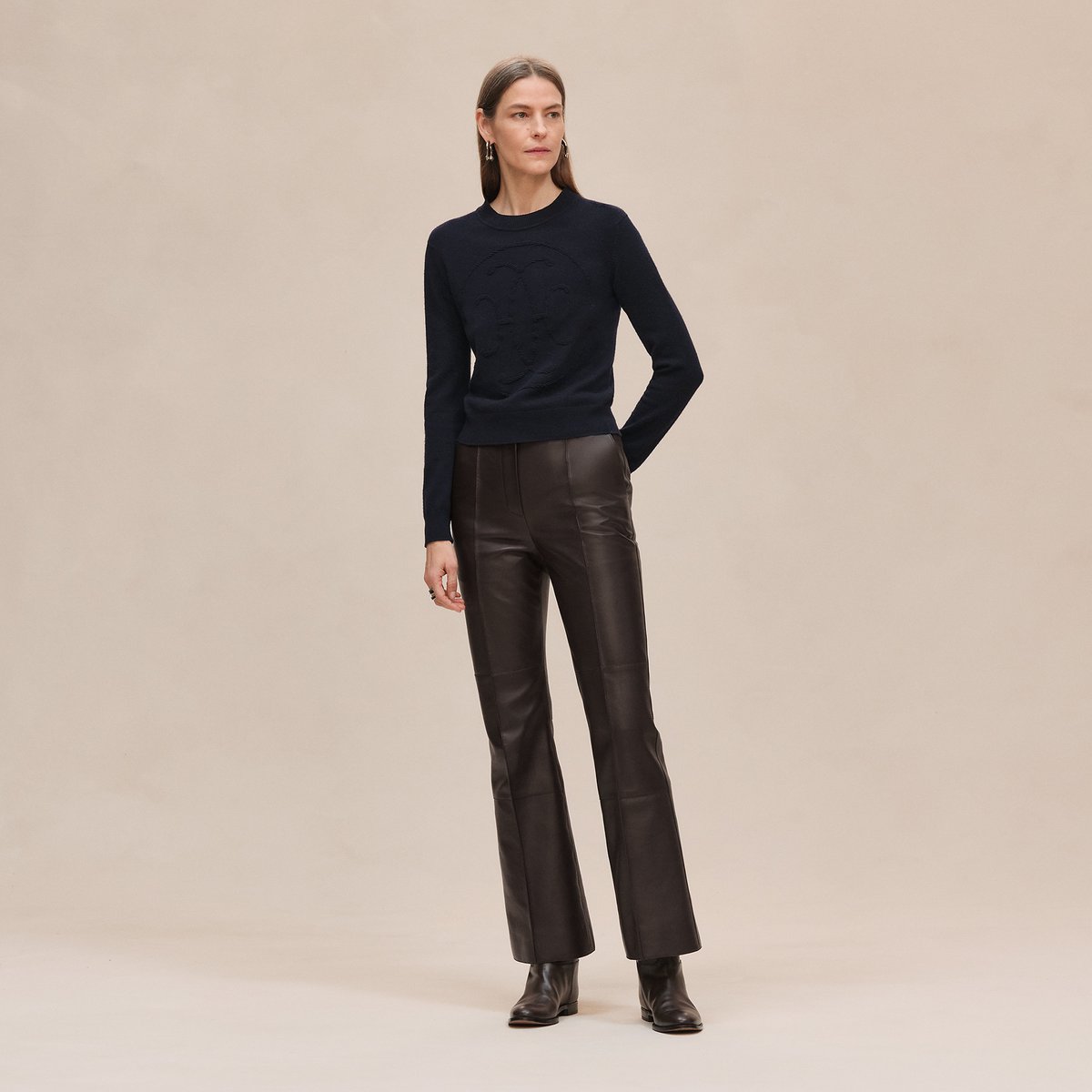 Bleu Noir Cashmere "H Lift" Long-sleeve Sweater